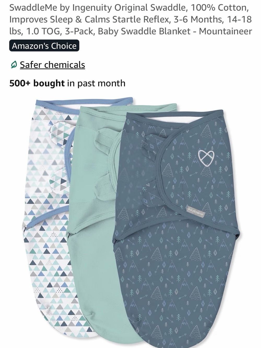 SwaddleMe Baby Swaddles in Teal, Mint, and White Triangle Print